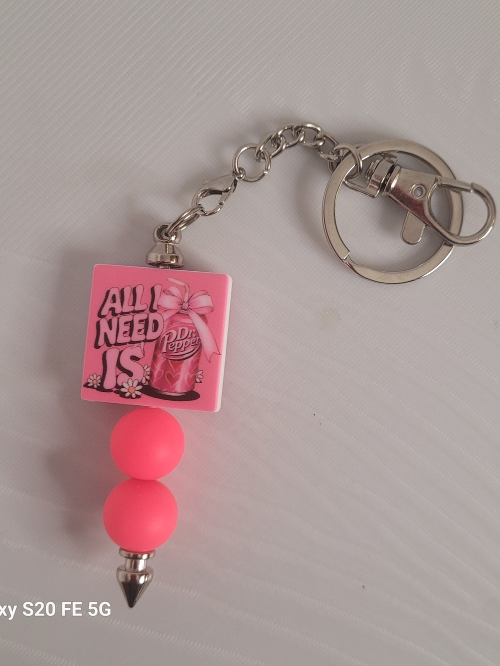 Handmade Pink 'All I Need Is' Dr Pepper Keychain